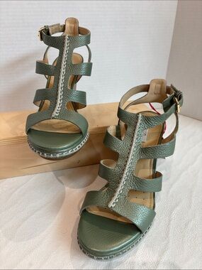 Geox Olive Green Strappy Leather Gladiator Heels